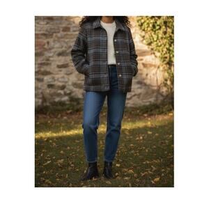 LL Bean Brown Gray Wool Plaid Tweed Lined Button Up Vintage Jacket Blazer 10 M